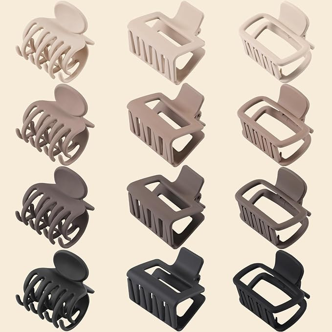 12 Pack Medium hair clips for Women,3 Assortment Size Small Matte Rubber Coating Rectangle Hair C... | Amazon (US)