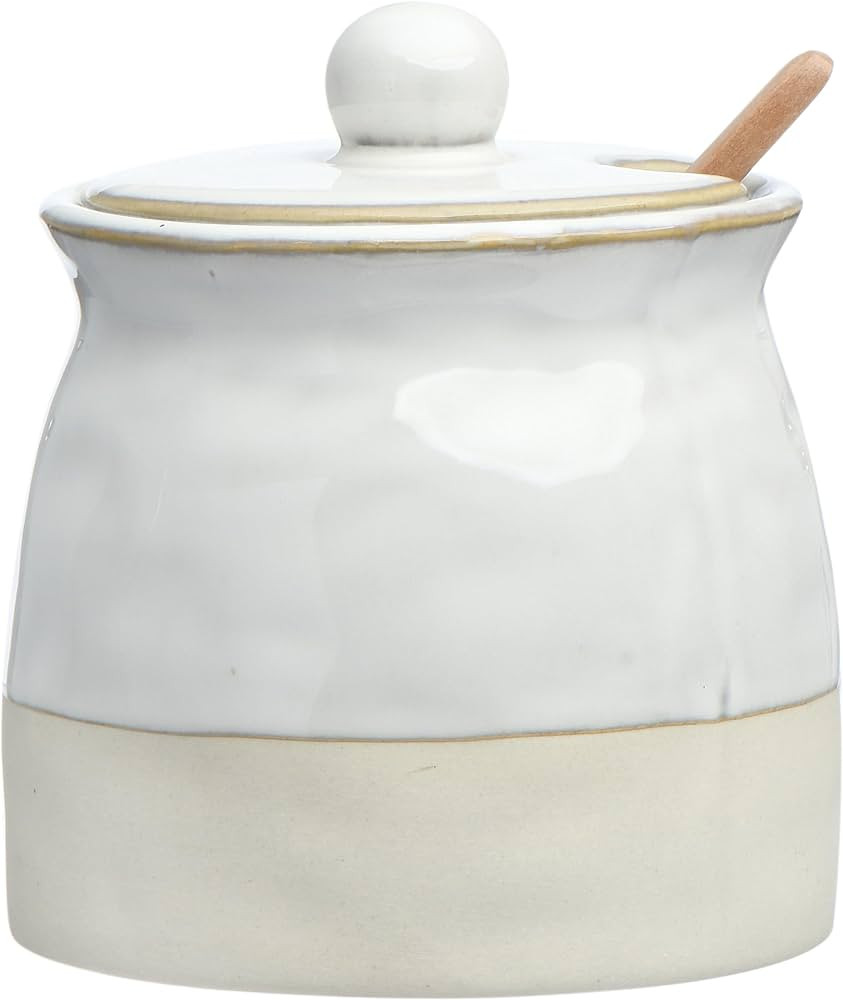 Creative Co-Op White Stoneware Sugar Pot with Lid | Amazon (US)