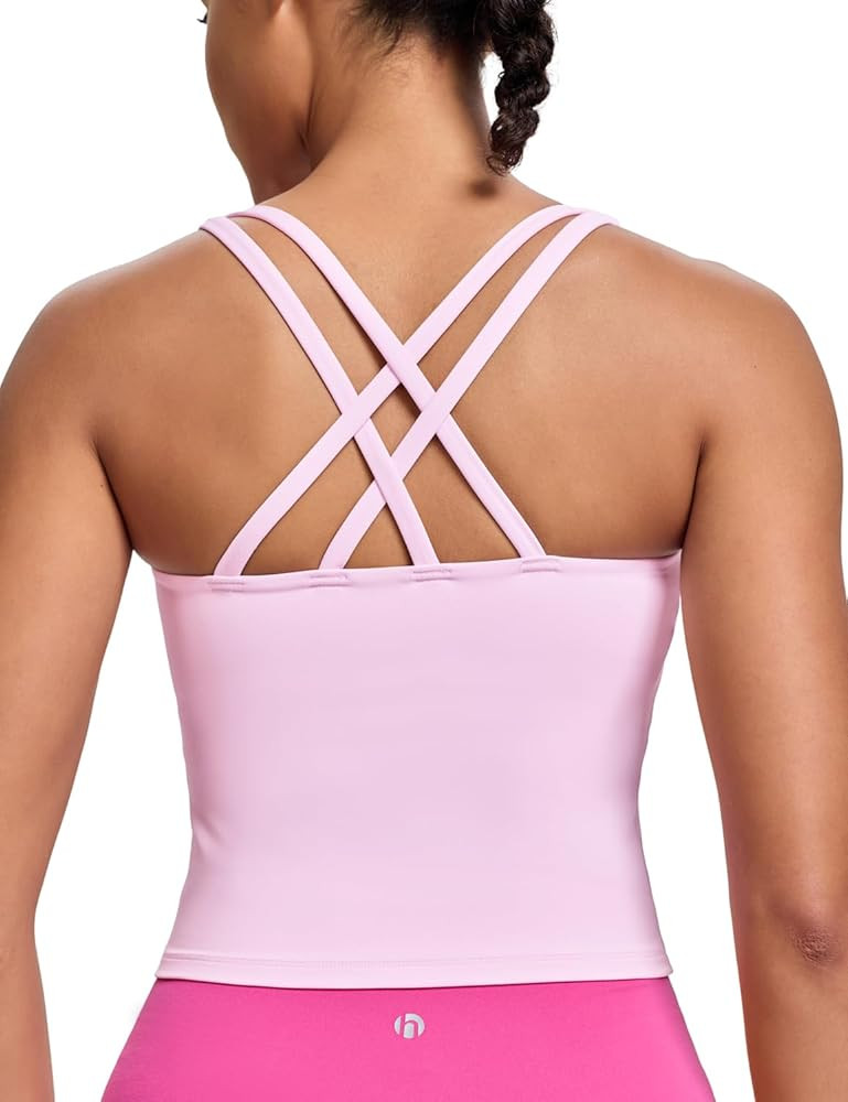 HeyNuts Longline Zeal Bras Medium Impact Wirefree Sports Bras Workout Crop Tank Tops with Removab... | Amazon (US)