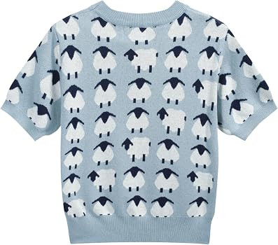 OXKNIT Women's Knitted T-Shirt Short Sleeve, 1960s Mod Style Sheep Pattern Crewneck Tops Light Bl... | Amazon (US)