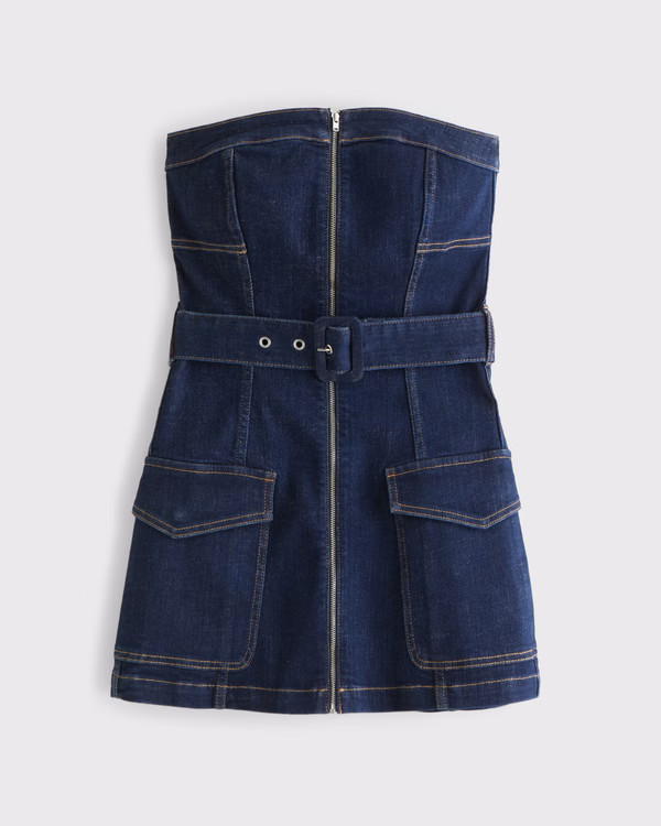 Women's Strapless Belted Denim Mini Dress | Women's Dresses & Jumpsuits | Abercrombie.com | Abercrombie & Fitch (US)