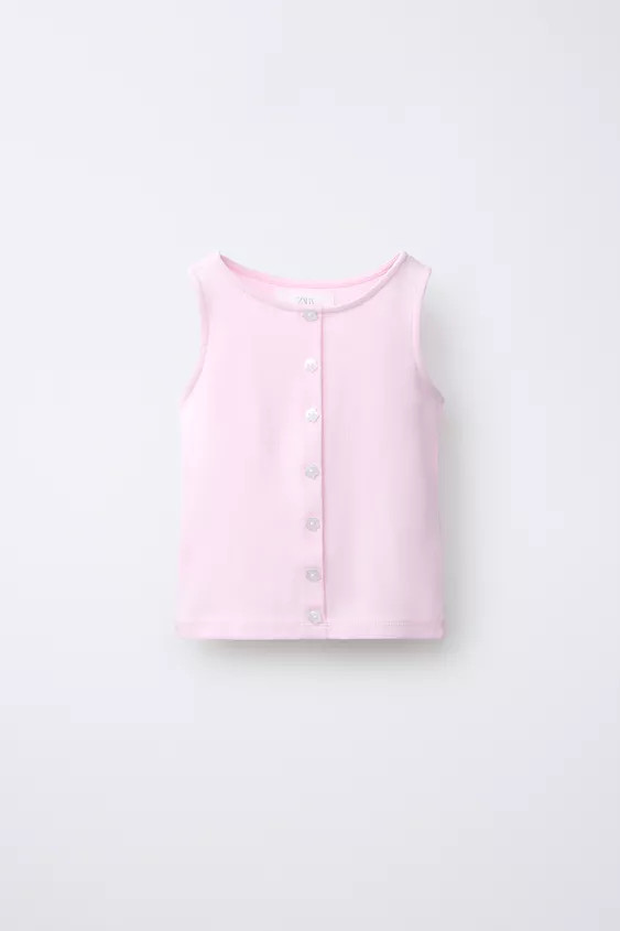 Round neck sleeveless T-shirt. Front button closure. | Zara US