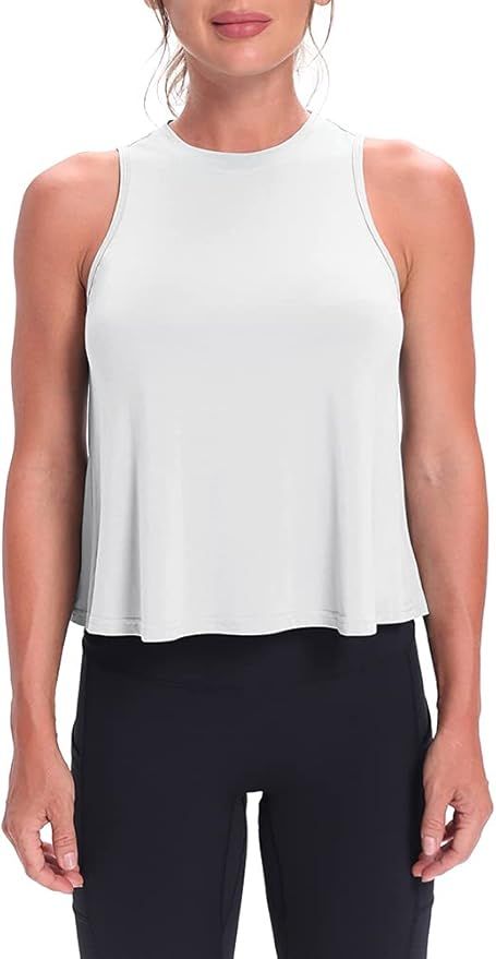 Mippo Crop Tops for Women Womens Workout Tops Flowy Cropped Tank Tops Athletic Shirts | Amazon (US)