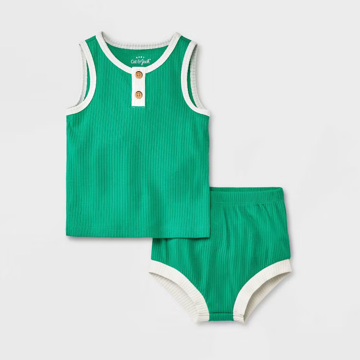 Baby 2pc Henley Tank Top & Bottom Set - Cat & Jack™ Green | Target
