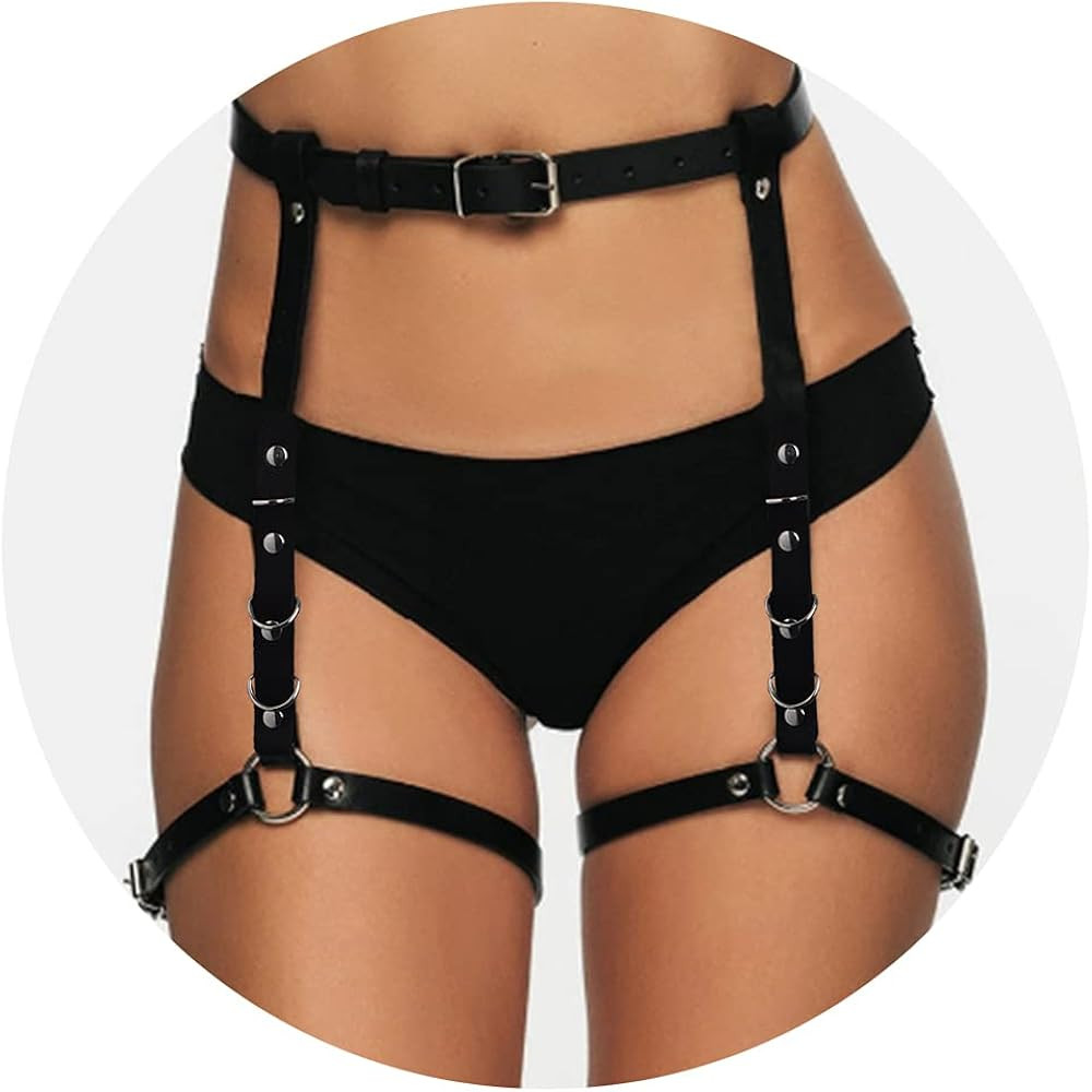 BODIY Punk Leather Thigh Harness Black Rave Waist Belts Leg Garter Belts Body Chain Jewelry for W... | Amazon (US)