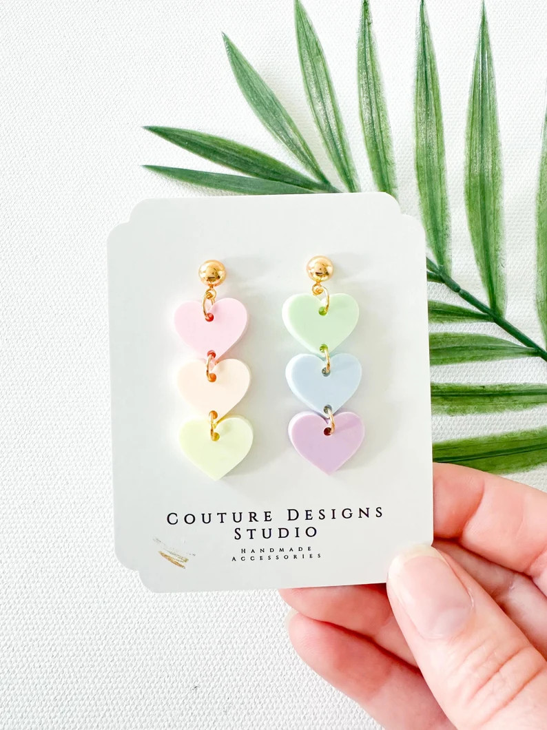 Pastel Rainbow Heart Earrings | Rainbow Pride Earrings| Matte Pastel Stacked Heart Earrings | Omb... | Etsy (Global)