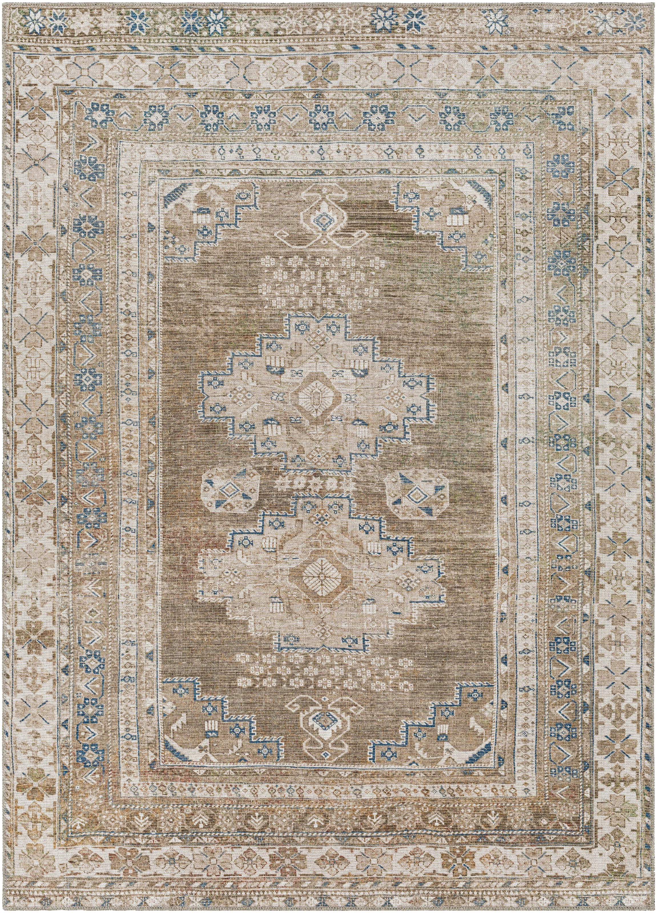 Bria Machine Washable Oriental Dusty Sage/Light Beige Area Rug | Wayfair North America