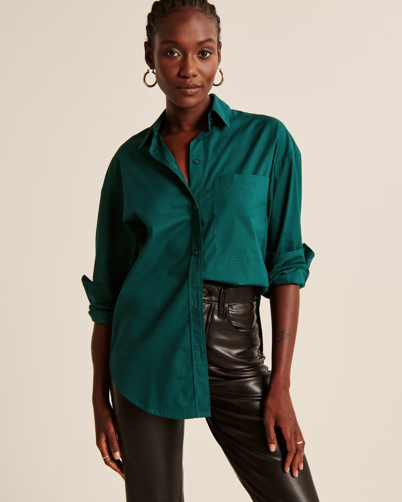 Women's Oversized Poplin Button-Up Shirt | Women's Tops | Abercrombie.com | Abercrombie & Fitch (US)