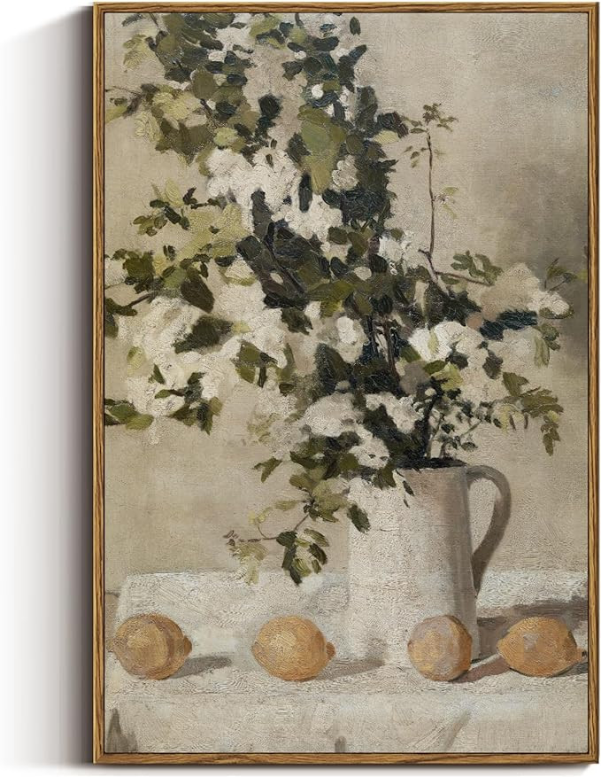 VIYYIEA Vintage Floral Large Framed Wall Art, Flowers and Lemons Paingtings Decor Aesthetic, 24x3... | Amazon (US)