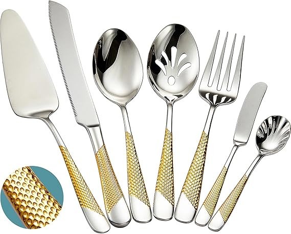 Xideman® 7-Piece Hammered 18/10 Stainless Steel Silverware Serving Utensil Set - Hostess Flatwar... | Amazon (US)