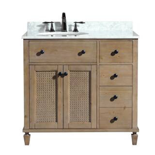 Ari Kitchen and Bath Annie 36 in. Bath Vanity in Weathered Fir with Marble Vanity Top in Carrara ... | The Home Depot
