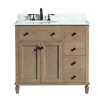 Annie 36 in. Bath Vanity in Weathered Fir with Marble Vanity Top in Carrara White with White Basi... | The Home Depot