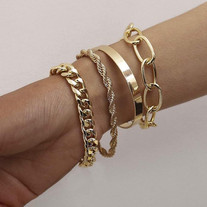 fxmimior Dainty Boho Gold Silver Chain Bracelets Set for Women Adjustable Fashion Beaded Chunky F... | Amazon (US)