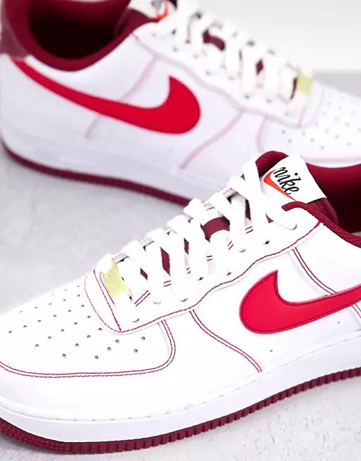 Nike Air Force 1 '07 Swoosh 50th Anniversary trainers in white and red | ASOS (Global)