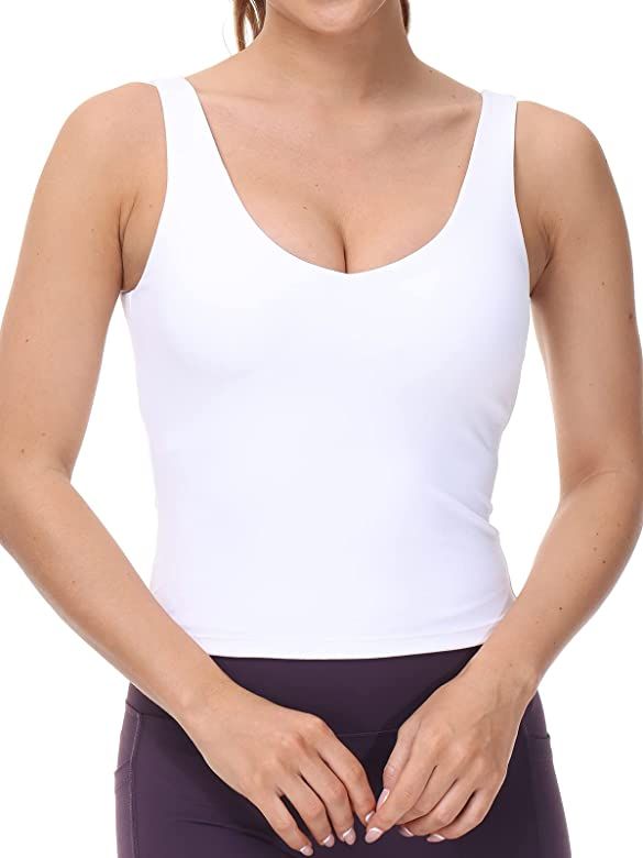 Workout Tops for Women Yoga Tank Tops with Built in Bra Wirefree Padded Yoga Bras Gym Running Athlet | Amazon (US)