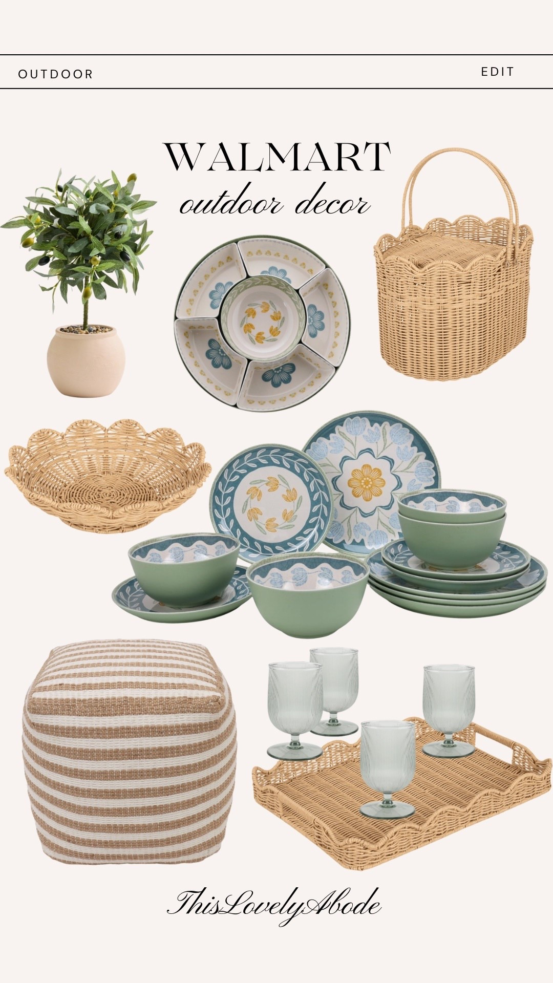 Swooning over this new outdoor Walmart decor. The woven scallop edge tray, picnic basket and bowl are perfect to elevate any outdoor space. #walmart #outdoordecor #homedecor #ottoman #outdoordining #picnicbasket #tray #outdoorcups #springdecor #springoutdoordecor 

#LTKHome