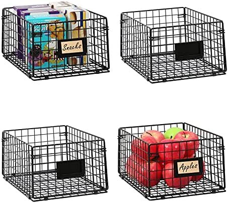 X-cosrack Stackable Pantry Baskets Organization 4 Pack 12x9x6inch, with Tag Slot Handles, Foldable F | Amazon (US)