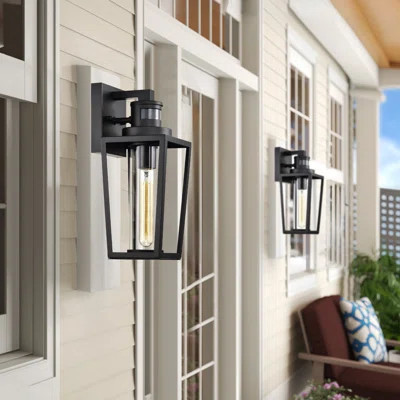 6 in. Matte Black 1-Light Motion Sensing Outdoor Sconce with Dusk to Dawn (Set of 2) | Wayfair North America