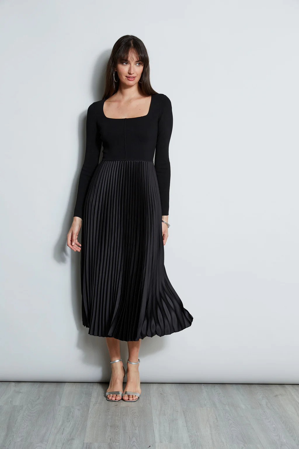 Square Neck Pleated Midi Dress | Elie Tahari