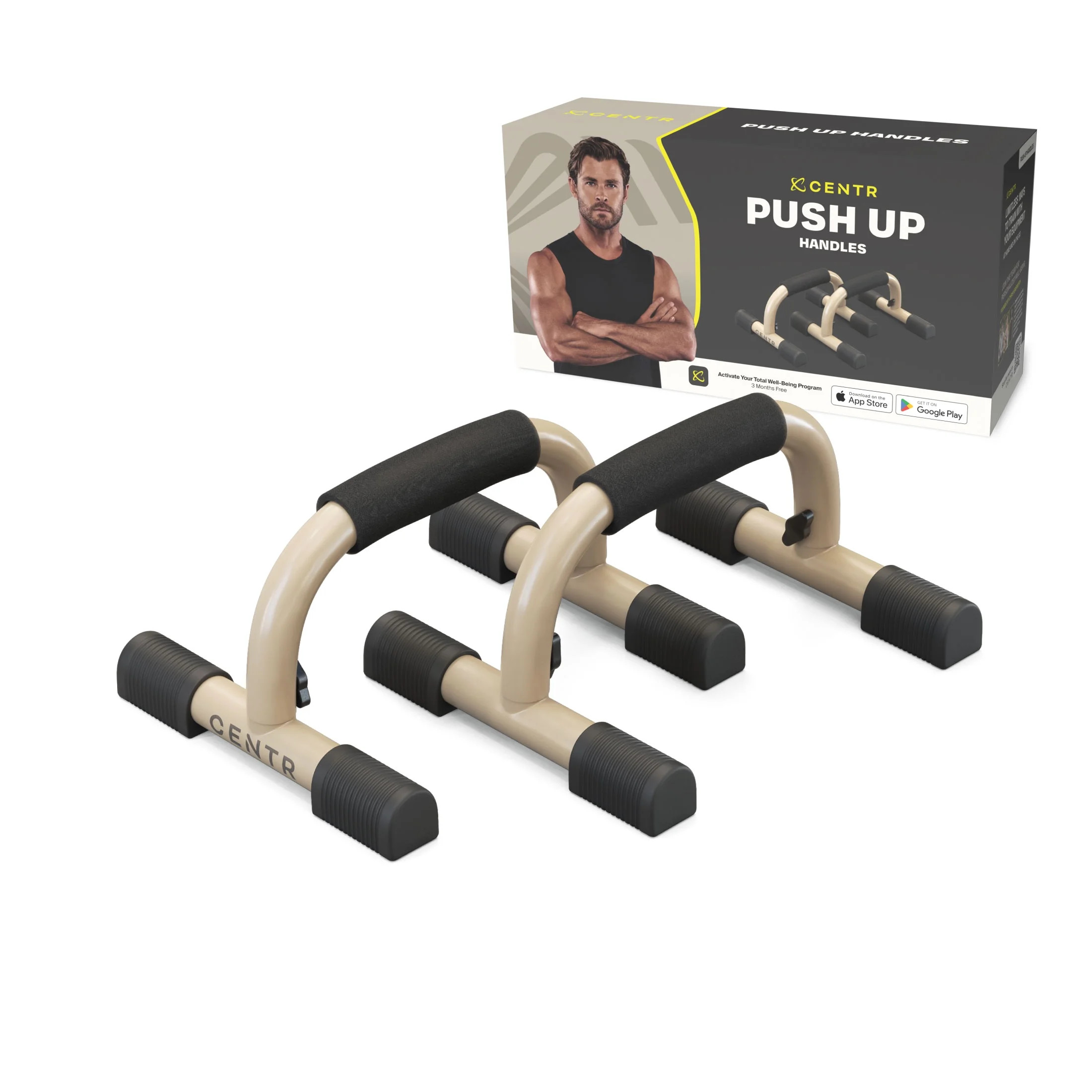 Centr by Chris Hemsworth Push up Bars, Slip-Resistant Grips, Sand Brown, 2-Pack + 3-Month Members... | Walmart (US)