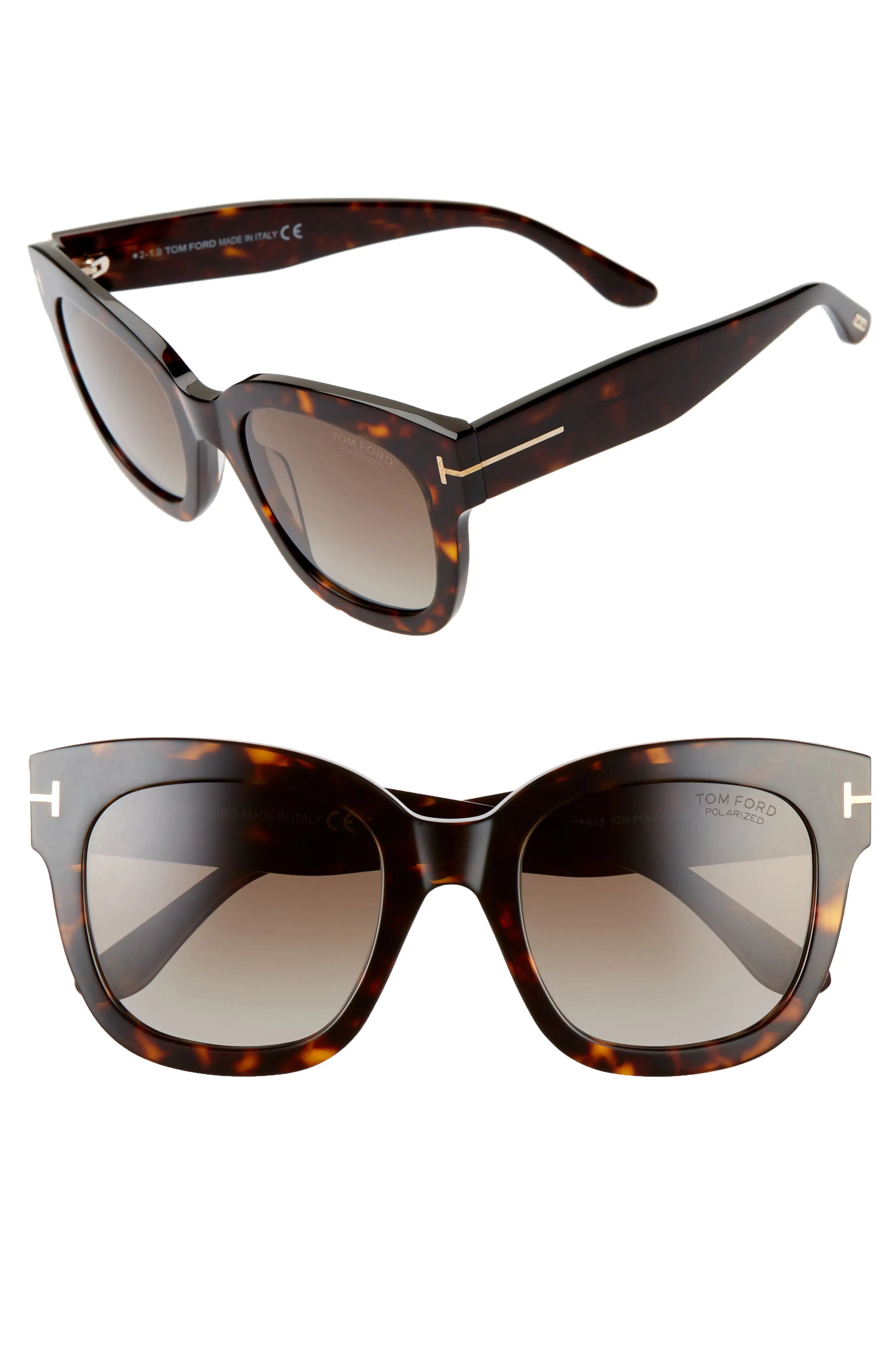 Women's Tom Ford Beatrix 52mm Polarized Gradient Square Sunglasses - Dark Havana/ Brown | Nordstrom