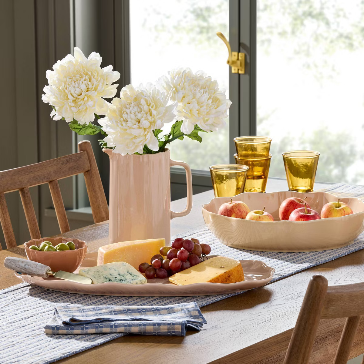 11"x18" Scalloped Stoneware Serving Tray Blush - Hearth & Hand™ with Magnolia | Target