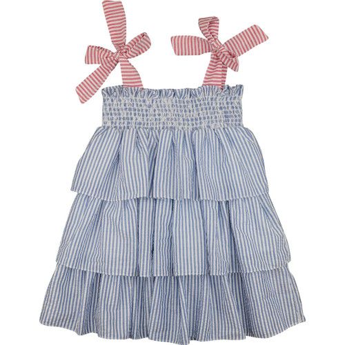 Navy And Red Seersucker Smocked Bow Dress | Cecil and Lou