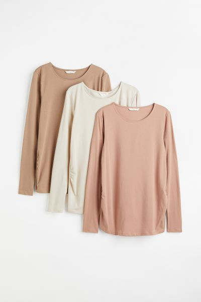 MAMA 3-pack Long-sleeved Jersey Tops - Beige-pink/cream/beige - Ladies | H&M US | H&M (US + CA)