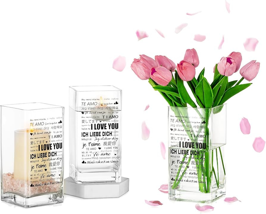 Clear Glass Square Vase for Flowers - Hewory 3pcs Hand Blown Tall Rectangle Hurricane Candle Hold... | Amazon (US)