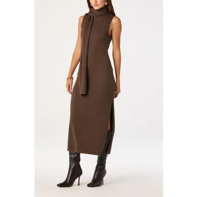 ASTR the Label Shyanne Sleeveless Scarf Detail Midi Sweater Dress in Brown at Nordstrom, Size Medium | Nordstrom
