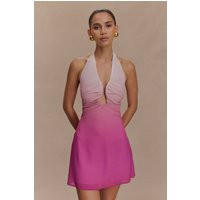 Malakhai Chiffon Halter Mini Dress - Ombre Pink | MESHKI US