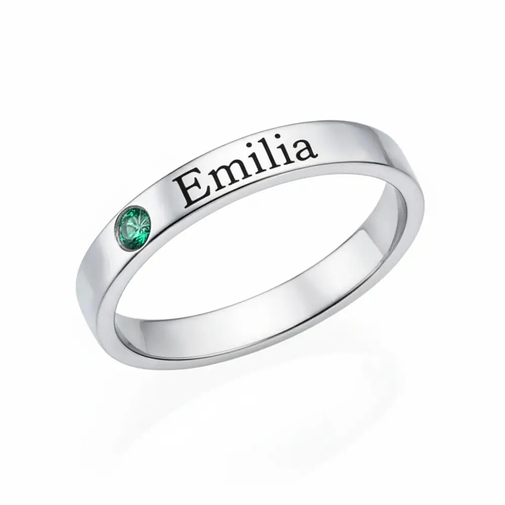 Stackable Birthstone Name Ring in Silver | Theo Grace