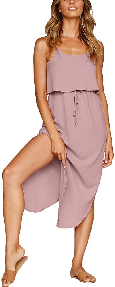 NERLEROLIAN Women's Adjustable Strappy Split Summer Beach Casual Midi Dress | Amazon (US)