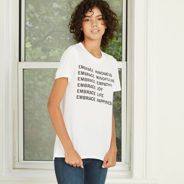 Women's Embrace Kindness Short Sleeve Graphic T-Shirt - White | Target