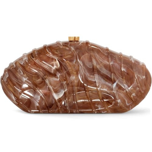 Acrylic Clutch Purse for Women Evening Bag, Irregular Shell Acrylic Purse Box Clutch with Chain for Party Wedding Prom, Coffee | Amazon (US)