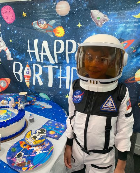 Spacesuit for our little man’s birthday celebration. He absolutely loved it. #Spacesuit #Caketopper #SpaceBackdrop #KidsParty #Birthdays 

#LTKkids