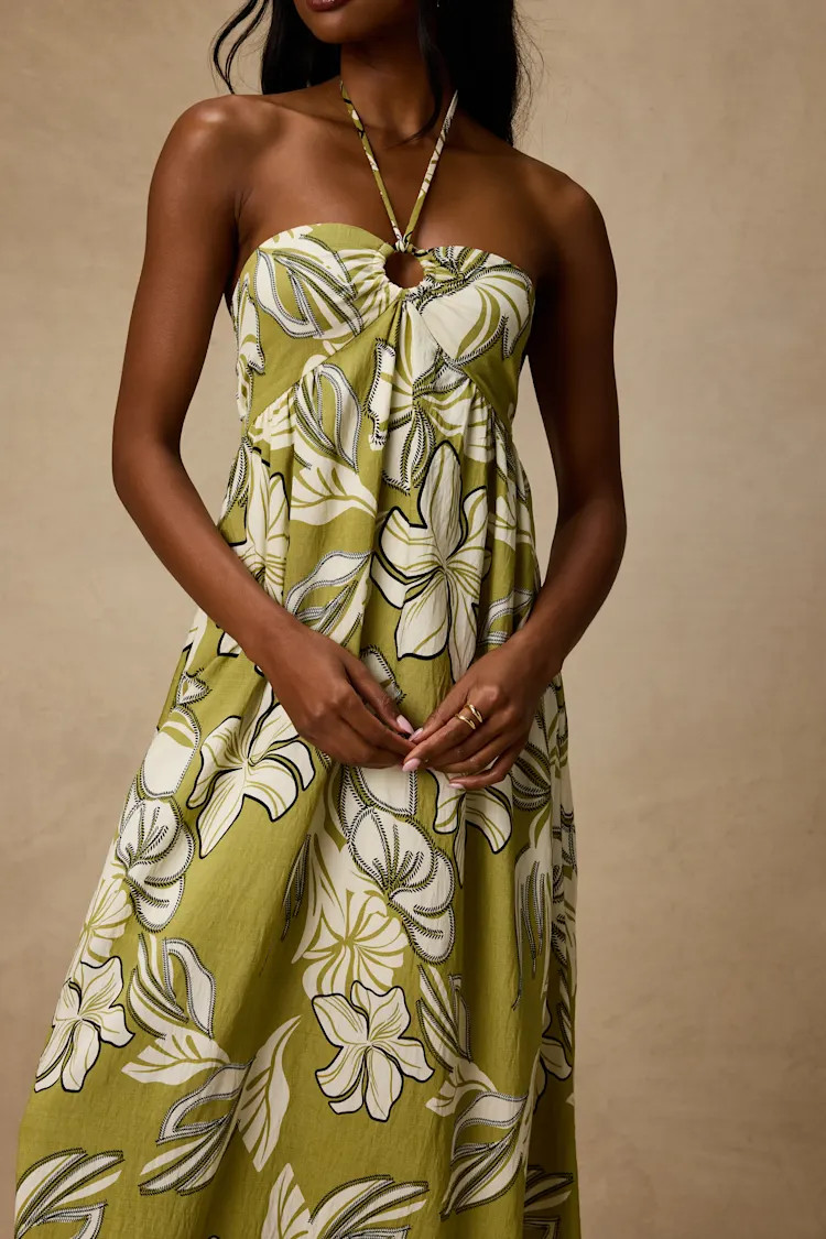 Cheri Light Green Floral Halter Midi Dress | Lulus