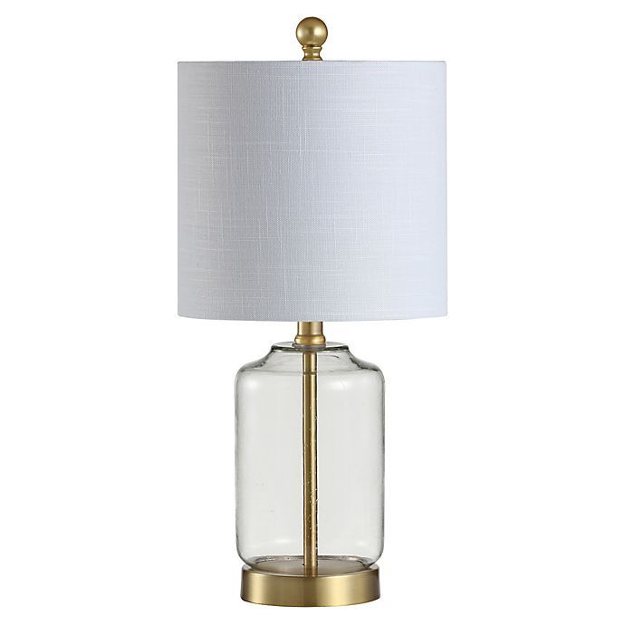 JONATHAN Y Duncan LED Table Lamp in Brass Gold with Linen Shade | Bed Bath & Beyond