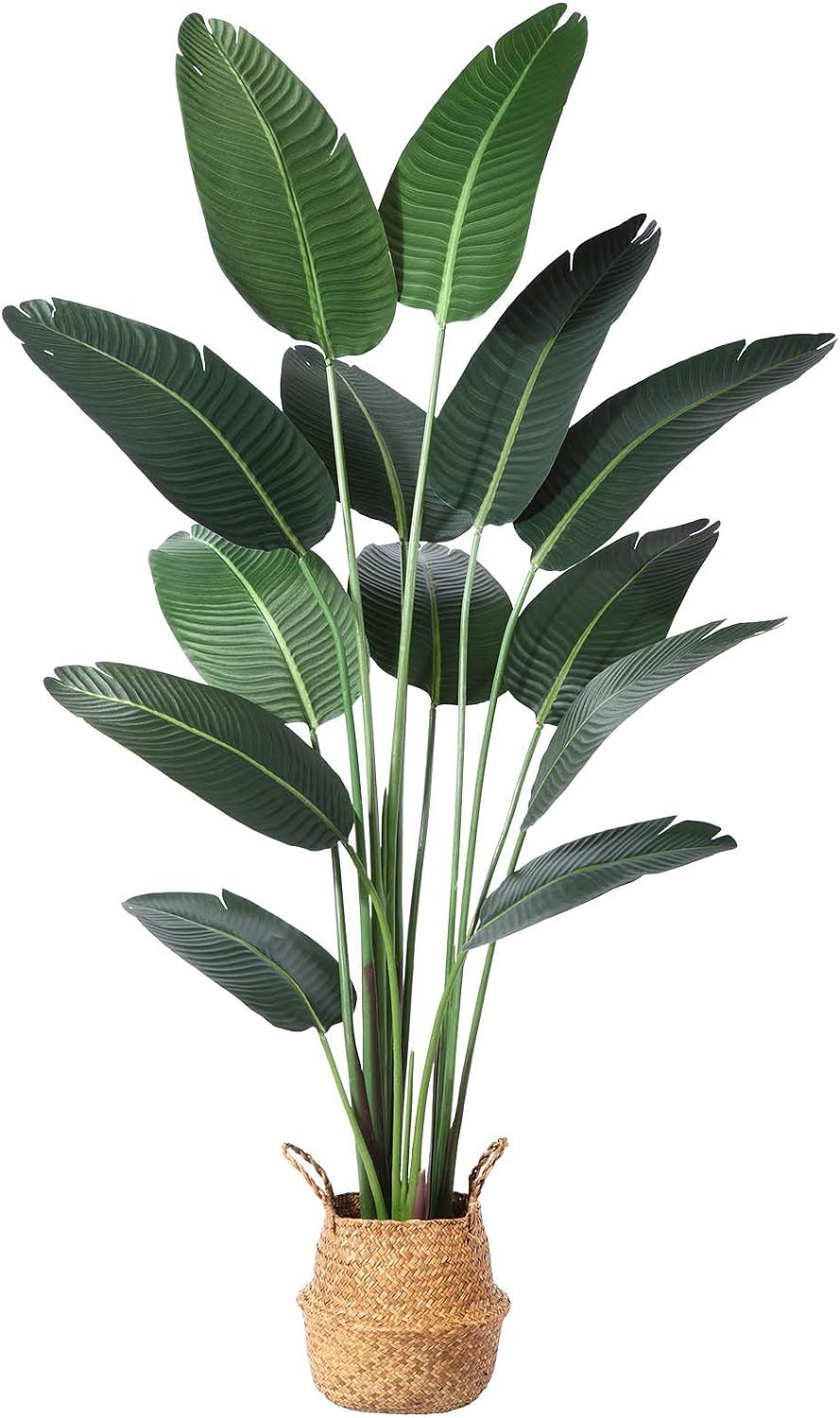 Artificial Bird of Paradise Plants 6 Ft Fake Tropical Palm Tree with 13 Trunks in Pot and Woven S... | Amazon (US)