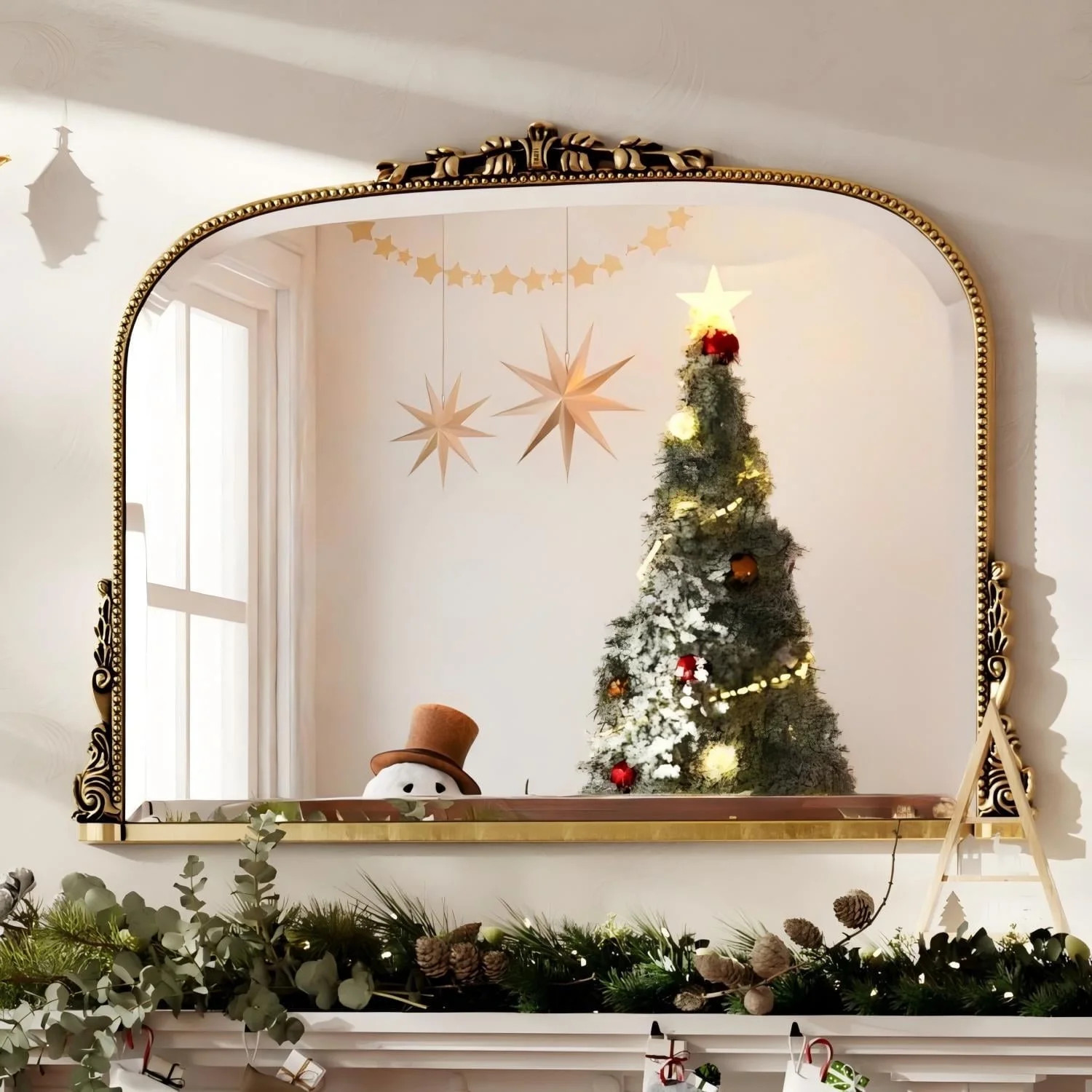 BEAUTYPEAK 44"x 32" Arched Vanity Mirror Vintage Decor Mirror Wall Mounted, Antique Gold | Walmart (US)