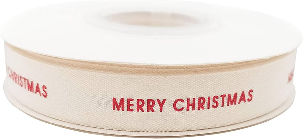 Christmas Ribbon - Cotton Ribbon for Holiday Gift Wrapping - Custom Ribbon Natural 5/8” x 20 Ya... | Amazon (US)