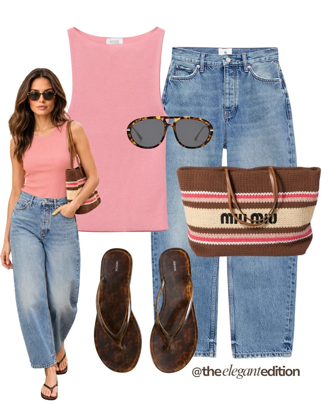 PINK & DENIM LOOK 🤍 — Pink ribbed tank top, straight leg denim jeans, Miu Miu striped crochet tote and tortoise flip flops. Casual, cool and effortlessly chic.

#summeroutfit #oldmoney #quietluxury #denim

#LTKsummer #LTKstyletip #LTKeurope #LTKsummer #LTKstyletip