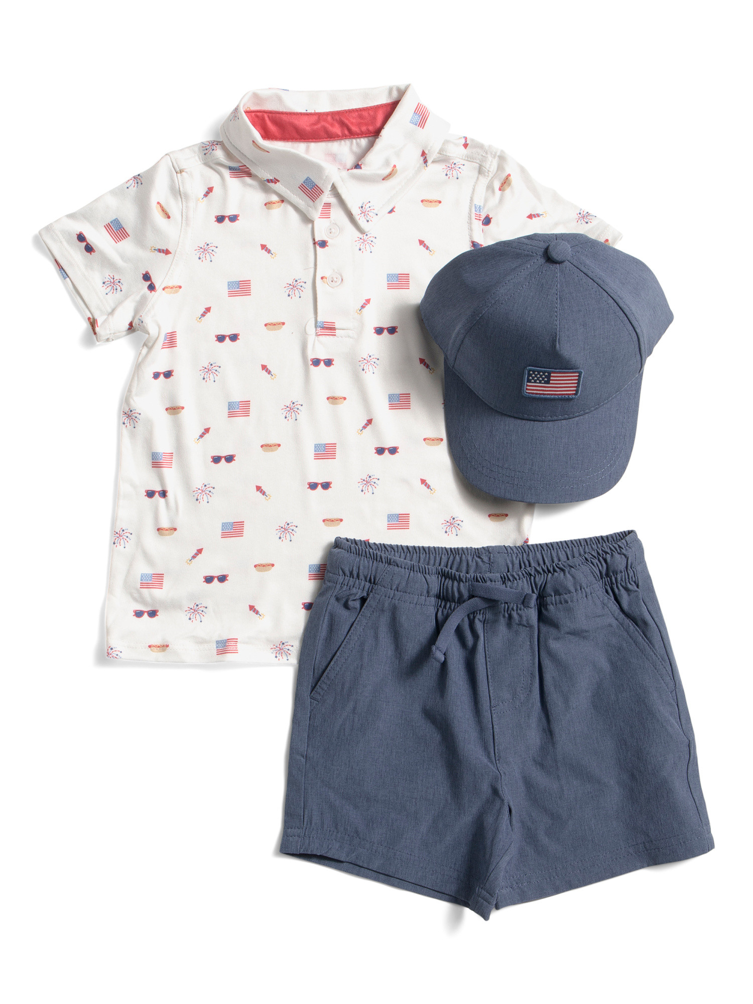 Infant Boys 2pc Americana Printed Polo And Shorts Set With Hat | TJ Maxx