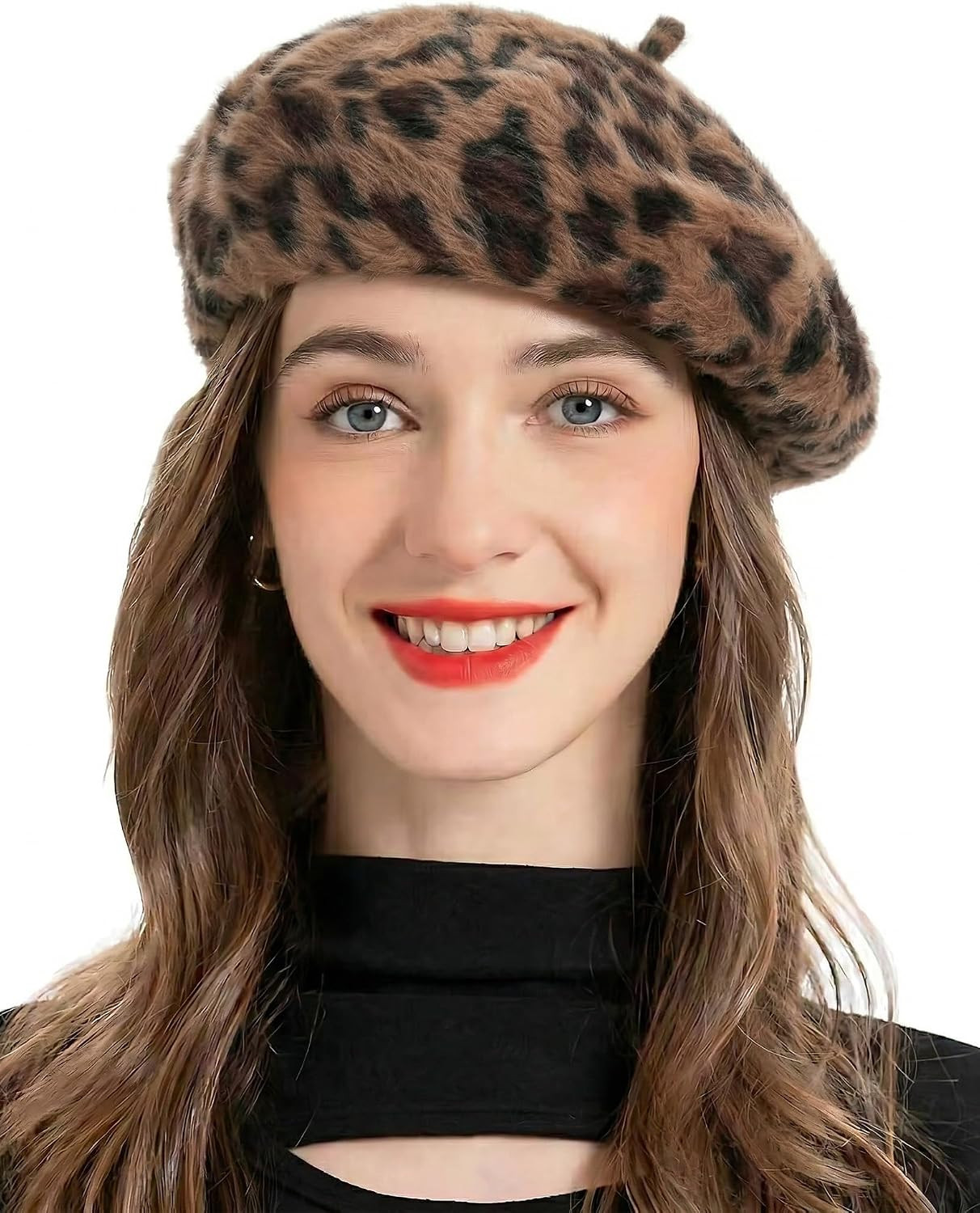 ZLYC Women Leopard Print Beret Hat Fuzzy French Beret Artist Cap | Amazon (US)