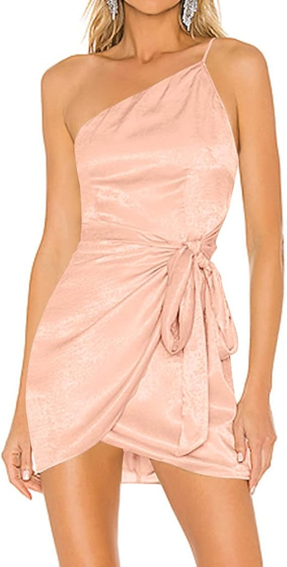 ZAFUL Women's Summer One Shoulder Stain Slip Sexy Sleeveless Bodycon Ruched Party Cocktail Mini D... | Amazon (US)