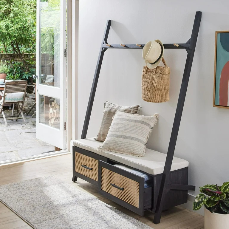 Better Homes & Gardens Entryway Hall Tree, Spring wood Black, 54.02 x 15.98 x 69.02 in, 83.6 lb | Walmart (US)