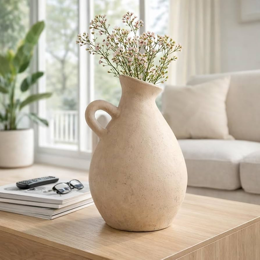 Terracotta Jug with Handle Vase for Living Room Decor - Decorative Home Accents for Bedroom, Offi... | Amazon (US)