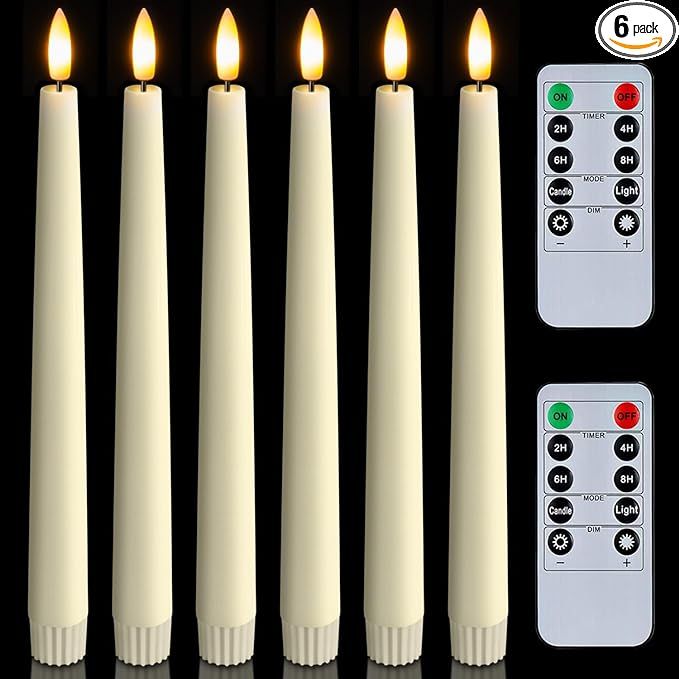 Homemory 6 Pcs Waxy Flameless Taper Candles with Remote, Flickering Battery Operated Taper Candle... | Amazon (US)