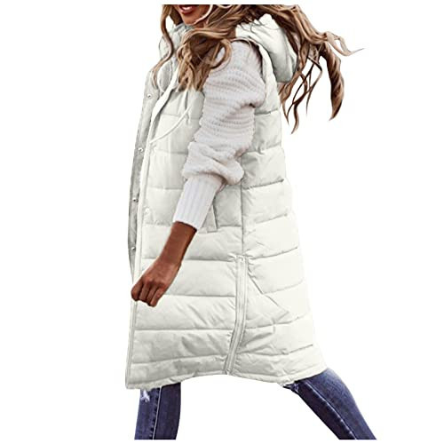 Long Down Vest for Women Sleeveless Quilted Hooded Full-Zip Jacket Winter Outdoor Puffer Padded Outerwear | Amazon (US)