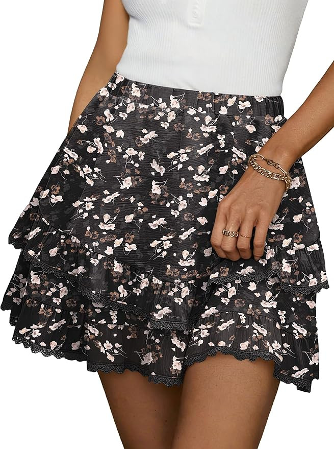 Caracilia Women's Summer Casual Flowy Skorts with Shorts Underneath Ruffle Tiered Mini Skirts for... | Amazon (US)